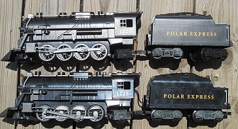 The Lionel Ready-to-Play locomotive compared to the older G-gauge coach. Right side shown.  Click for a bigger photo.